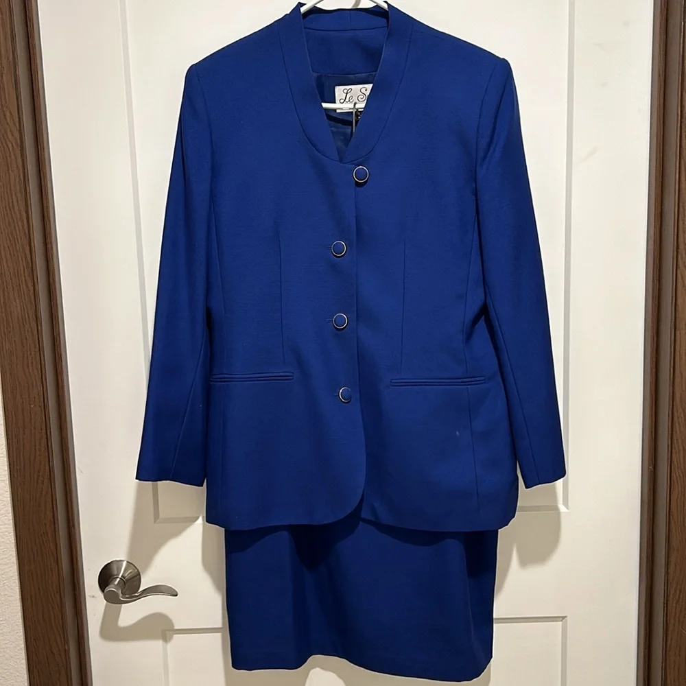 Le Suit, size 14, cobalt blue blazer and matching skirt